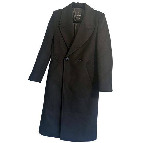 Mango Black Wool Long Peacoat Size XS - Picture 3 of 8